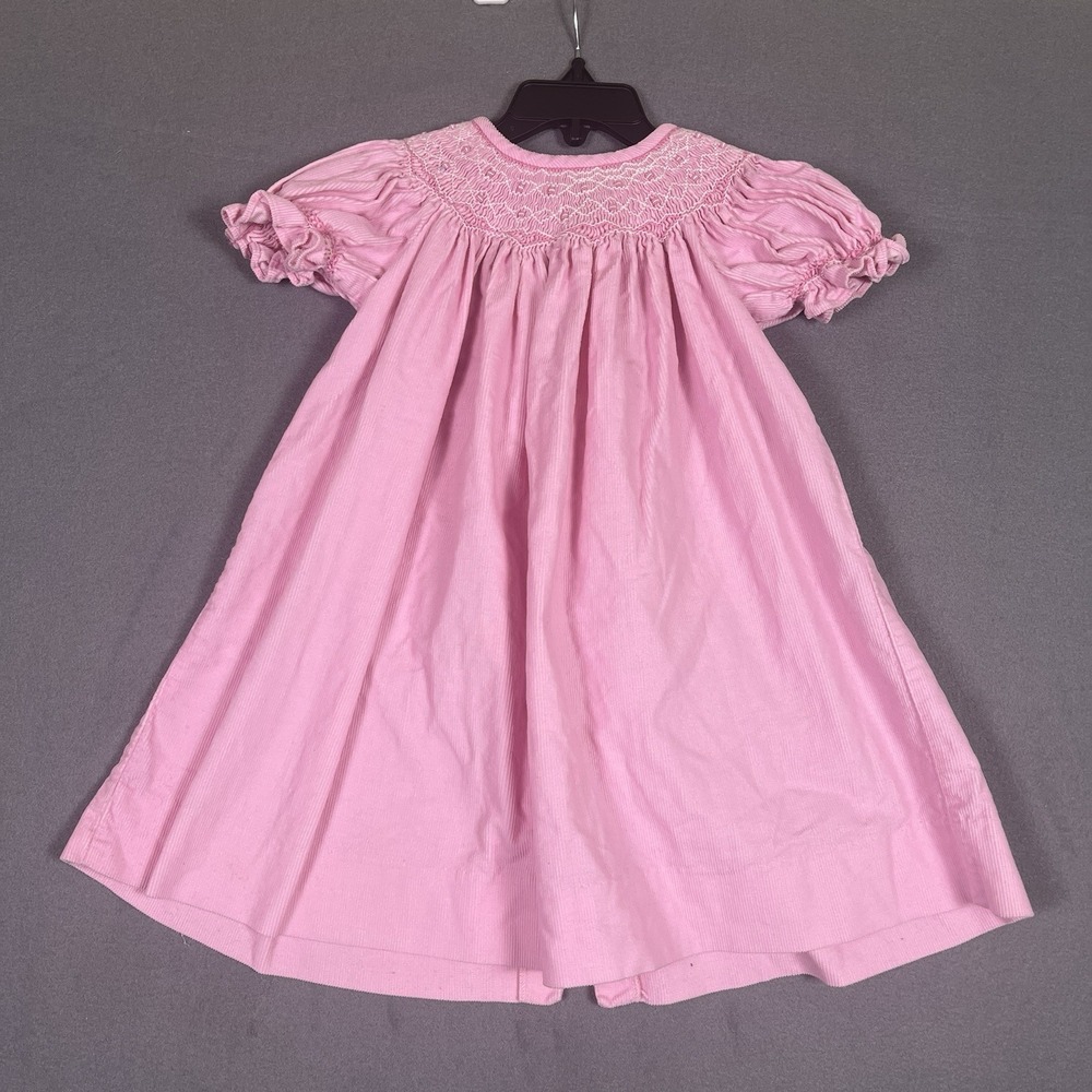 Castles & Crowns Smocked Bishop Dress Girls 18M Pink Corduroy Embroidered